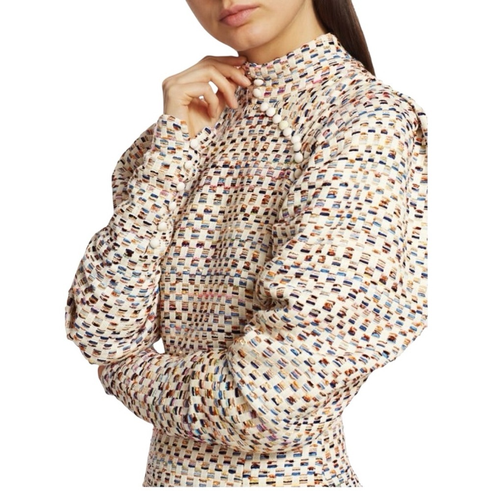 Rotate Birger Christensen Kim Multicolor Grid Mini Puff Sleeve Sheath Dress - Picture 3 of 14